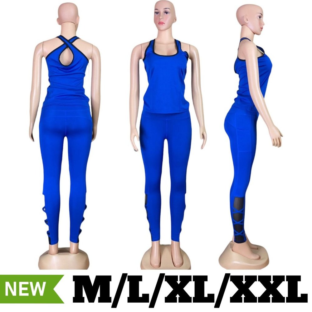 Women's High Waist Yoga Leggings Cross Back Top Gym Clothes Set Fitness Sport